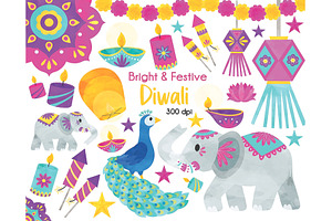 Diwali Clipart Bundle, Oil Lamp, a Seasonal Illustration by SugarPickle Clip Art