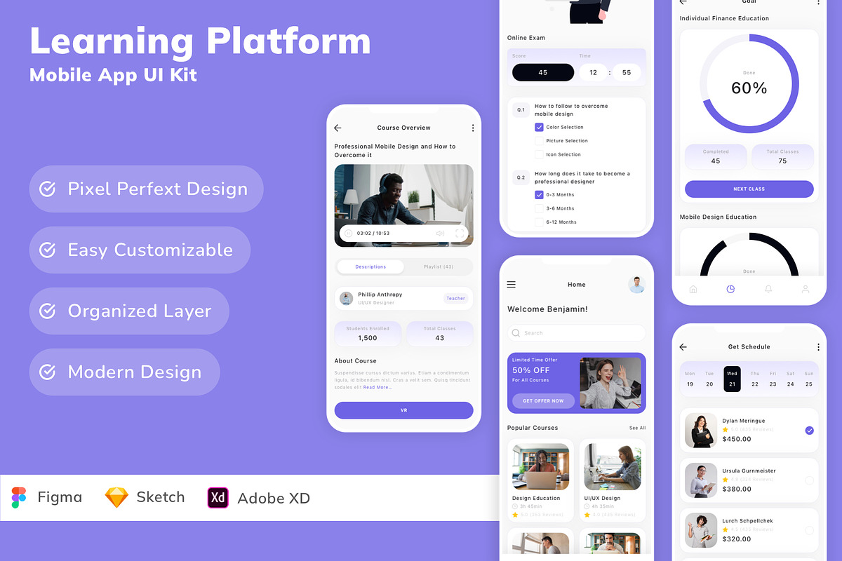 Learning Platform Mobile App UI Kit, an UI Kit Template by Betush (Photo 1 of 3)