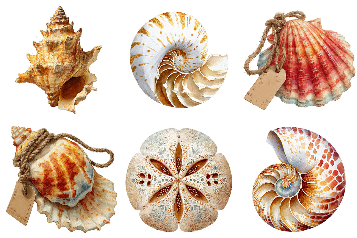 Coastal Seashell  Clipart, an Illustration by Watercolor design (Photo 3 of 4)