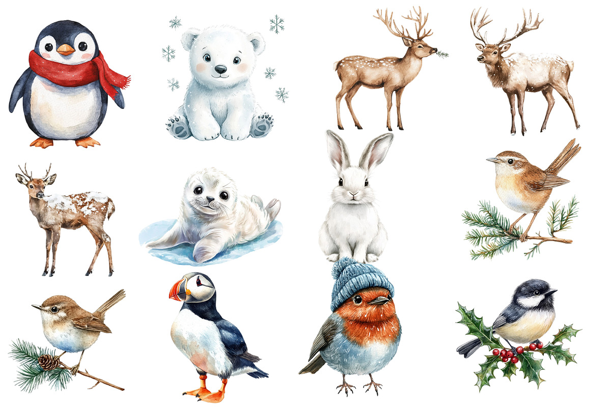 Winter Animals and Birds clipart, an Illustration by Designworld (Photo 5 of 6)