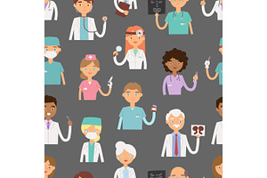 Different Doctors Profession Charactsers Seamless Pattern Background Vector Medical People