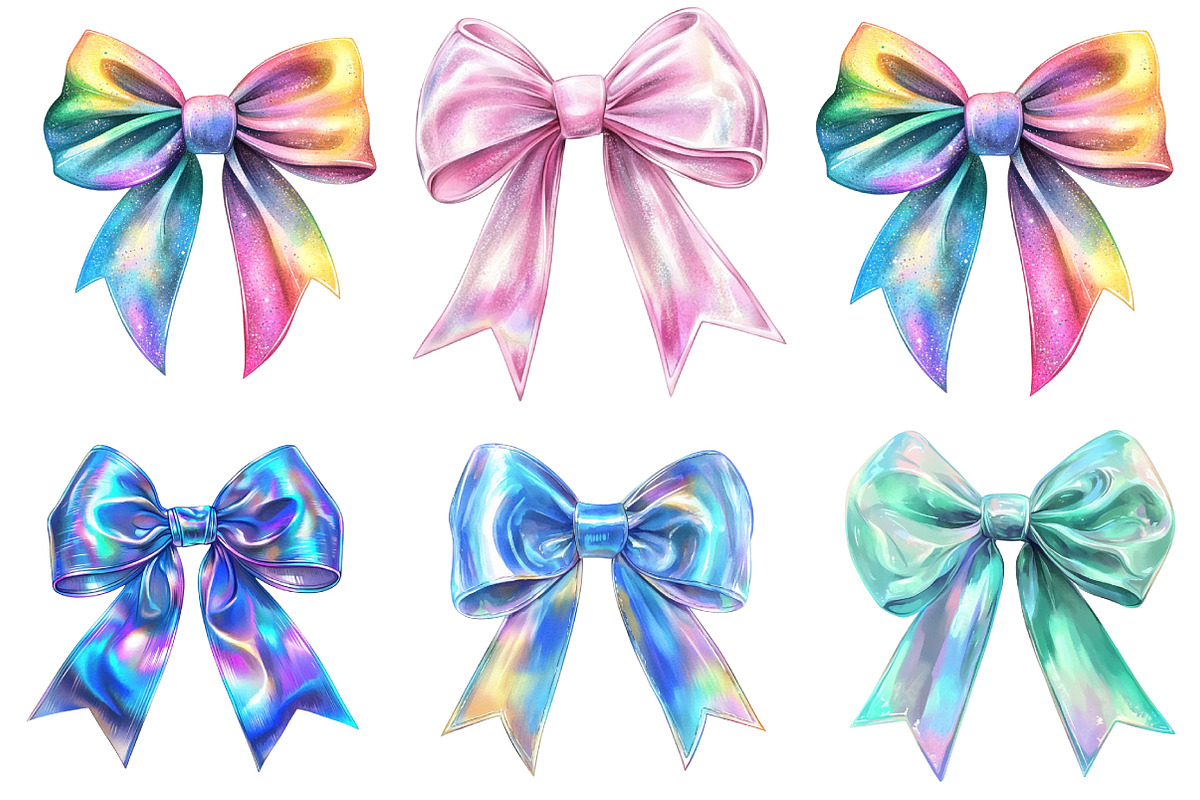 Iridescent Christmas Bow Clipart, an Illustration by DreamArtGraphic (Photo 5 of 5)