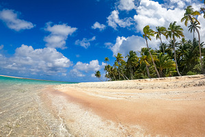 Idyllic motu on Tikehau Atoll, French Polynesia, surrounded by t, a Photo by GoodGoods