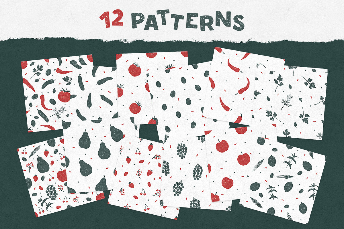 Vegetables & Fruits Patterns, a Pattern Graphic by 2DFUNS (Photo 3 of 15)