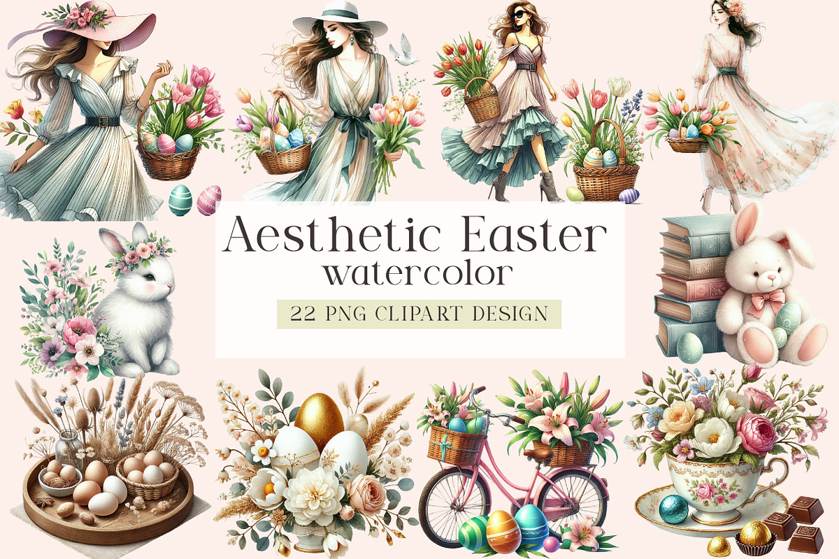 Aesthetic Easter Sublimation Clipart, an Illustration by DreamArtGraphic (Photo 1 of 4)