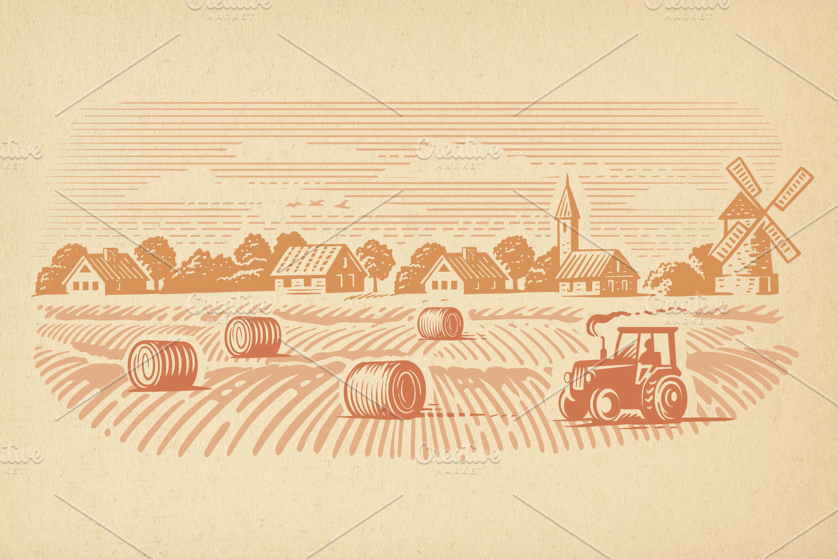 Vintage village. Vector set., an Animal Illustration by bioraven (Photo 5 of 13)