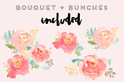 Peonies Fanfare- Watercolor Clip Art, an Illustration by Angie Makes (Thumbnail 3 of 3)