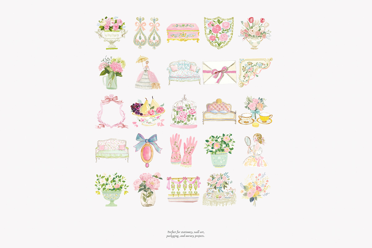Pastel chateau watercolor clipart, a Decorative Illustration by Patishop Art (Photo 9 of 9)