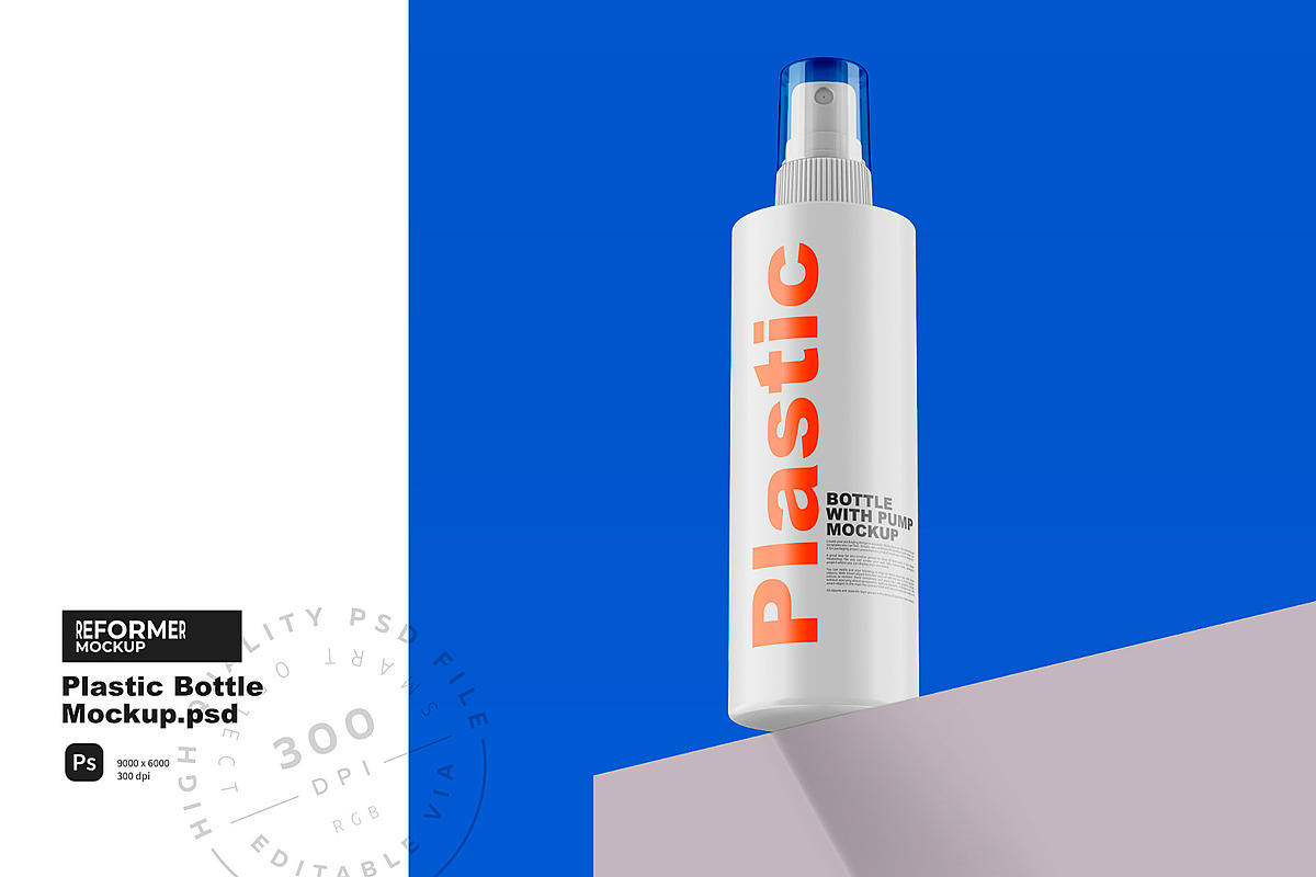 Plastic Bottle with Pump Mockup, a Packaging Mockup by Reformer Mockup (Photo 3 of 8)