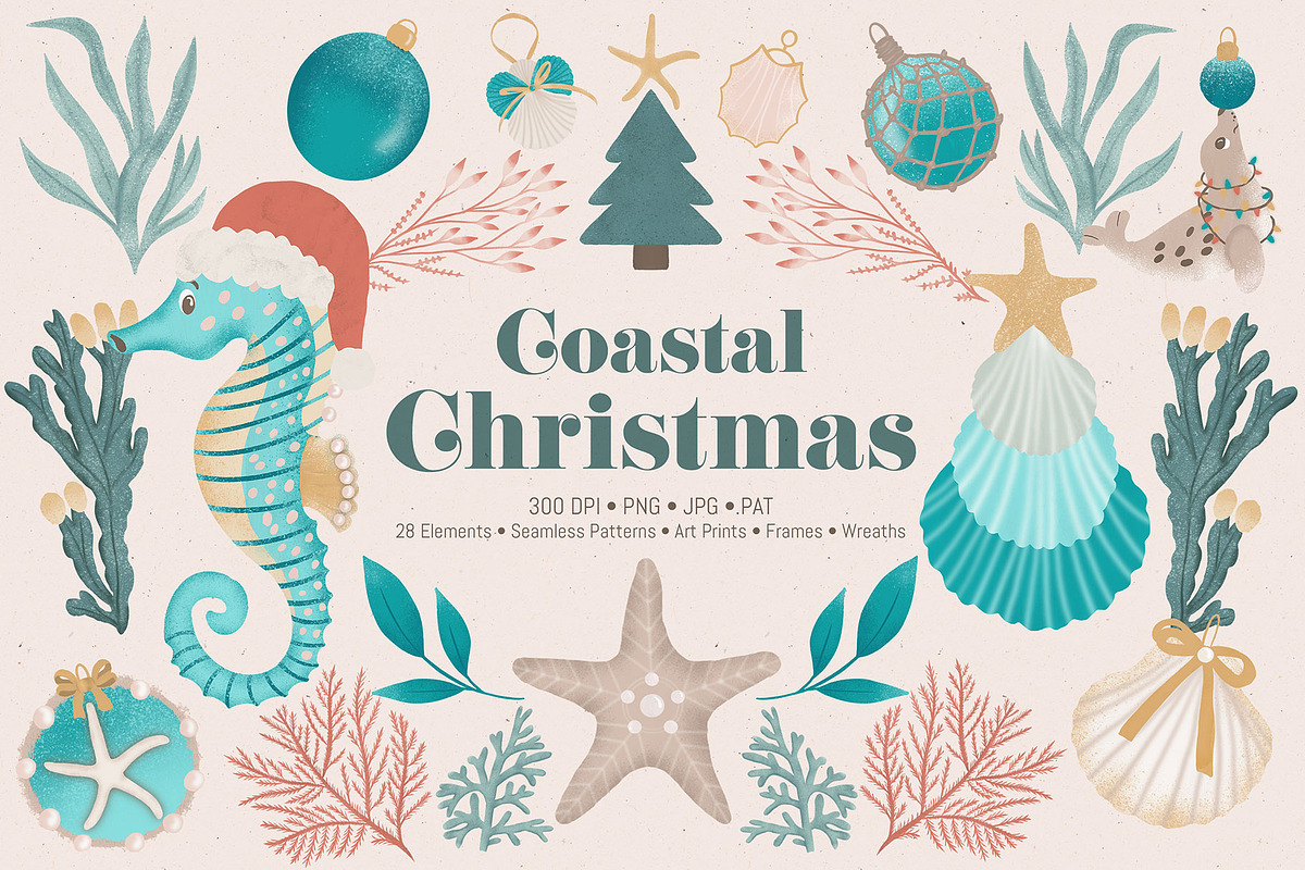 Coastal Christmas Beach Clipart, an Illustration by The Audacious Brush (Photo 1 of 13)