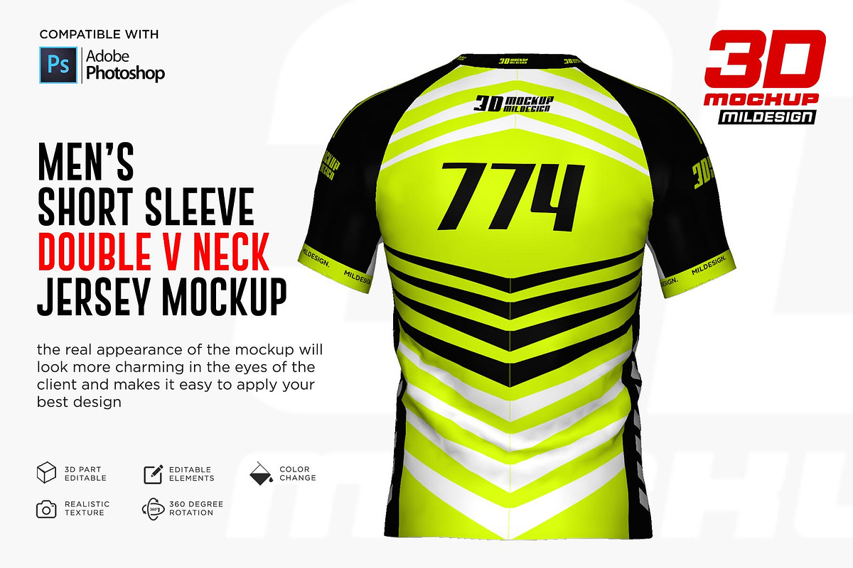 3D Double V-Neck Raglan Jersey SS, a Shirt Mockup by Mildstudio (Photo 6 of 10)