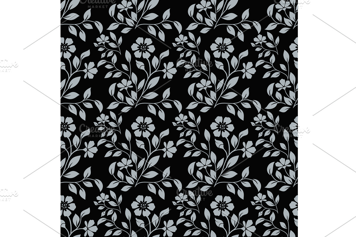 Flower pattern. Seamless black and, a Pattern Graphic by RODINA (Photo 1 of 3)