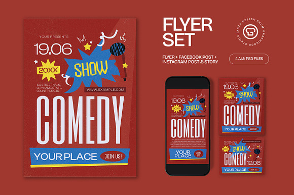 Red Blue Comedy Show Flyer Set preview 5