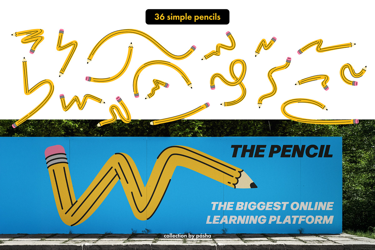 Curved Pencils Vector Set, an Object Illustration by Pásha (Photo 3 of 6)