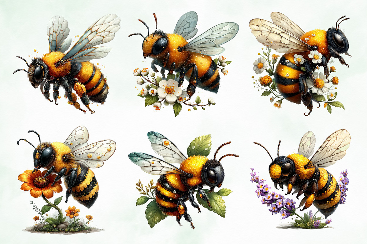 Whimsical Summer Honey Bees Clipart, an Animal Illustration by Creative Art (Photo 2 of 8)