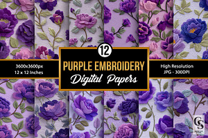 Purple Flowers Embroidery Background, a Pattern Graphic by Creative Store