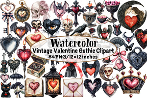 Vintage Valentine Gothic Clipart, an Illustration by Design Market