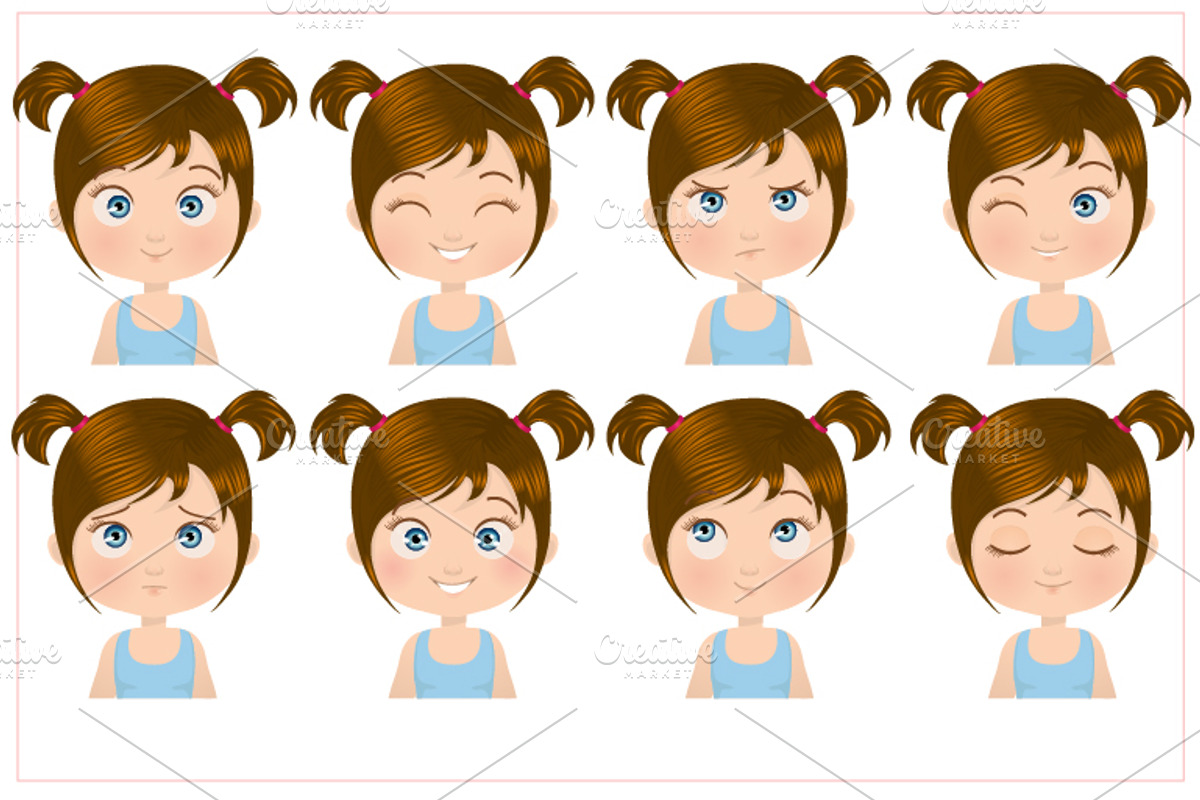 Little Girl Expressions Set, a Person Illustration by Melisende Vector (Photo 1 of 2)