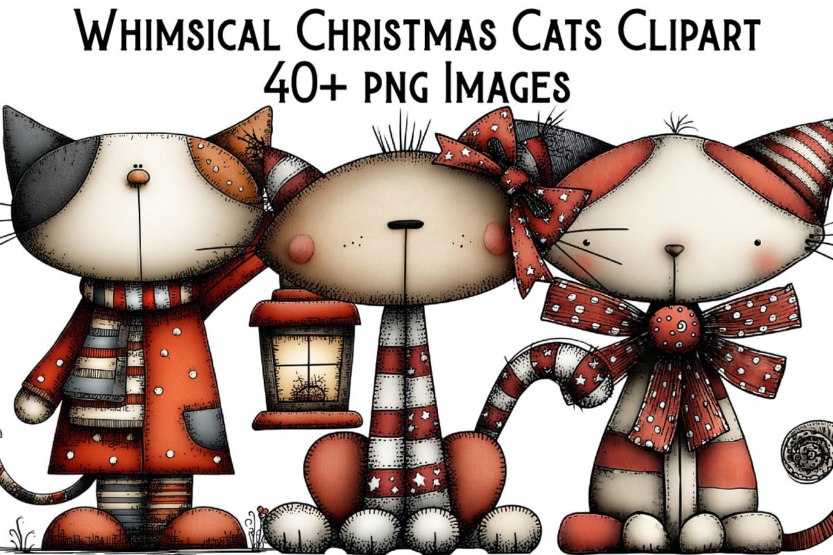 Whimsical Christmas Cats Clipart, an Illustration by Pixels.Craft (Photo 1 of 6)
