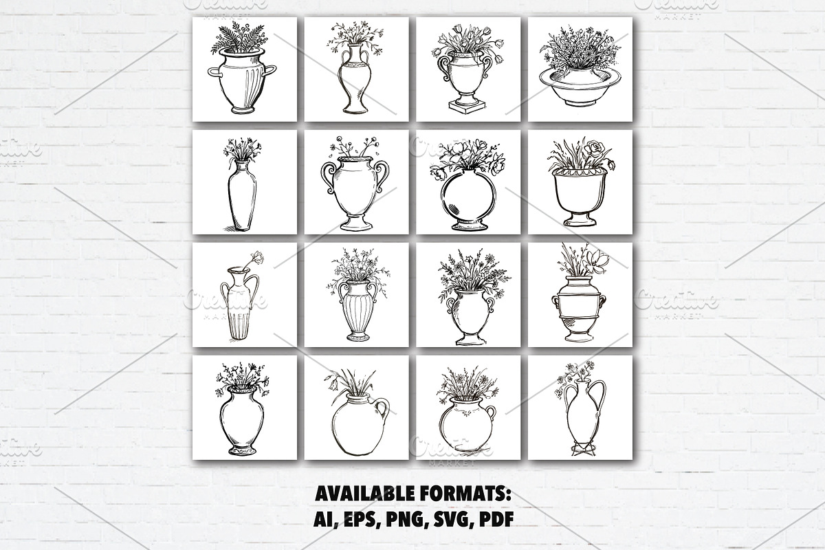 Flower Urn Doodles Bundle, a Decorative Illustration by Guavanaboy (Photo 2 of 3)