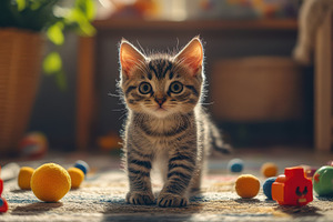 Curious tabby kitten on a playful ad, an Animal Photo by Pixeness Studio
