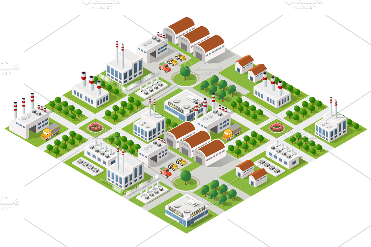 Industrial zone with factories and, an Illustration by AlexZeL
