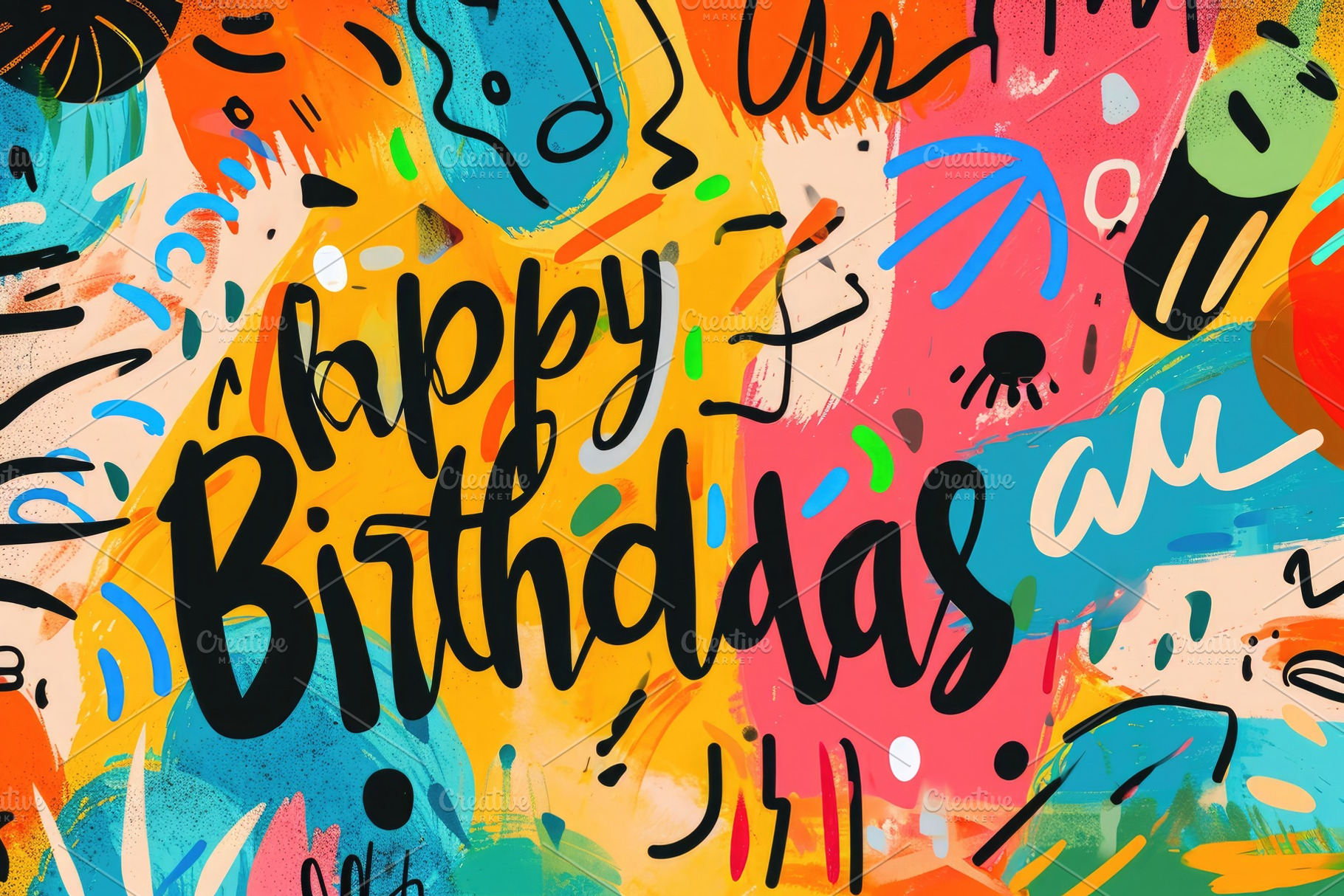 A painting showing the words happy b, a Photo by Iftikhar Alam