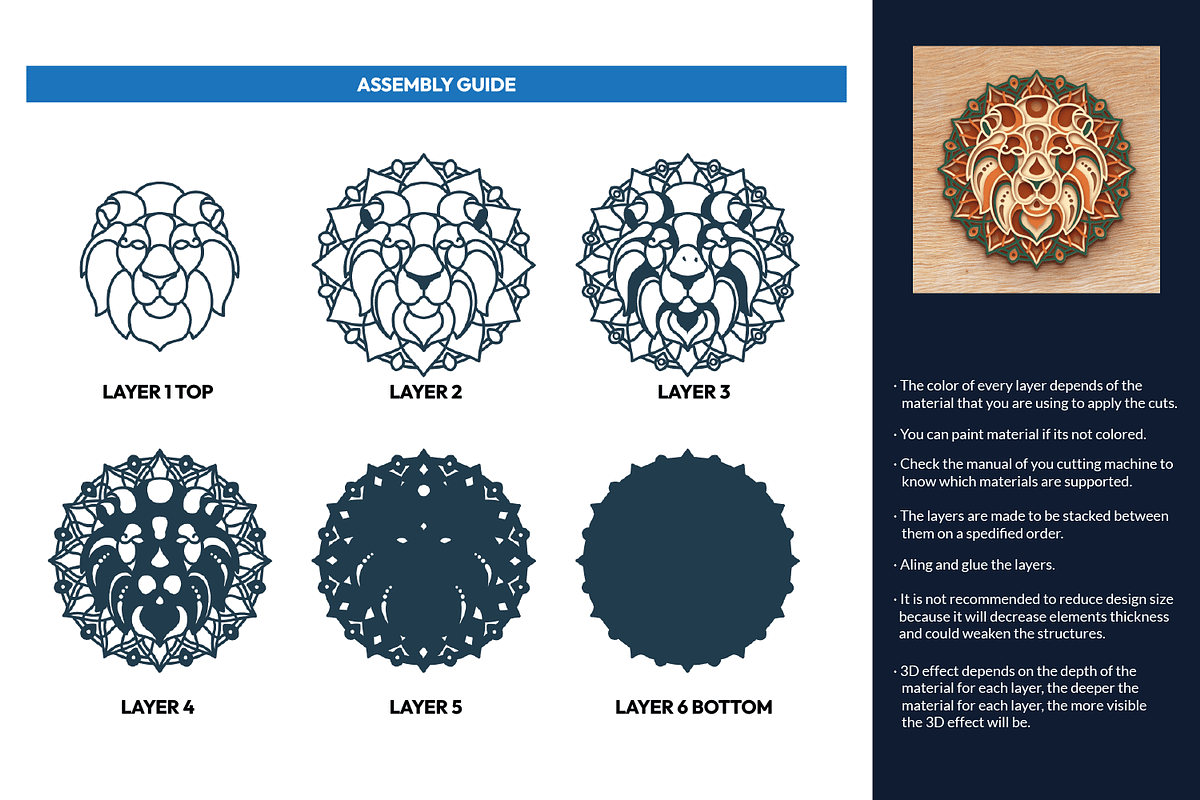 Lion 3D Mandala - SVG Laser cut file, an Object Graphic by Arshad Ali (Photo 2 of 8)