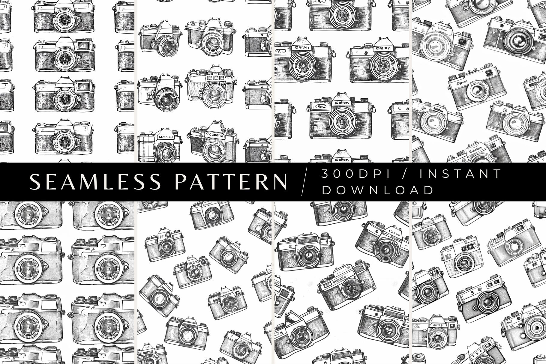 8 Handdrawn Vintage Camera Patterns, a Pattern Graphic by Inknfolly