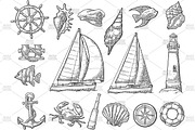 Set sailing ship, yacht. Engraving, an Illustration by MoreVector (Thumbnail 2 of 2)