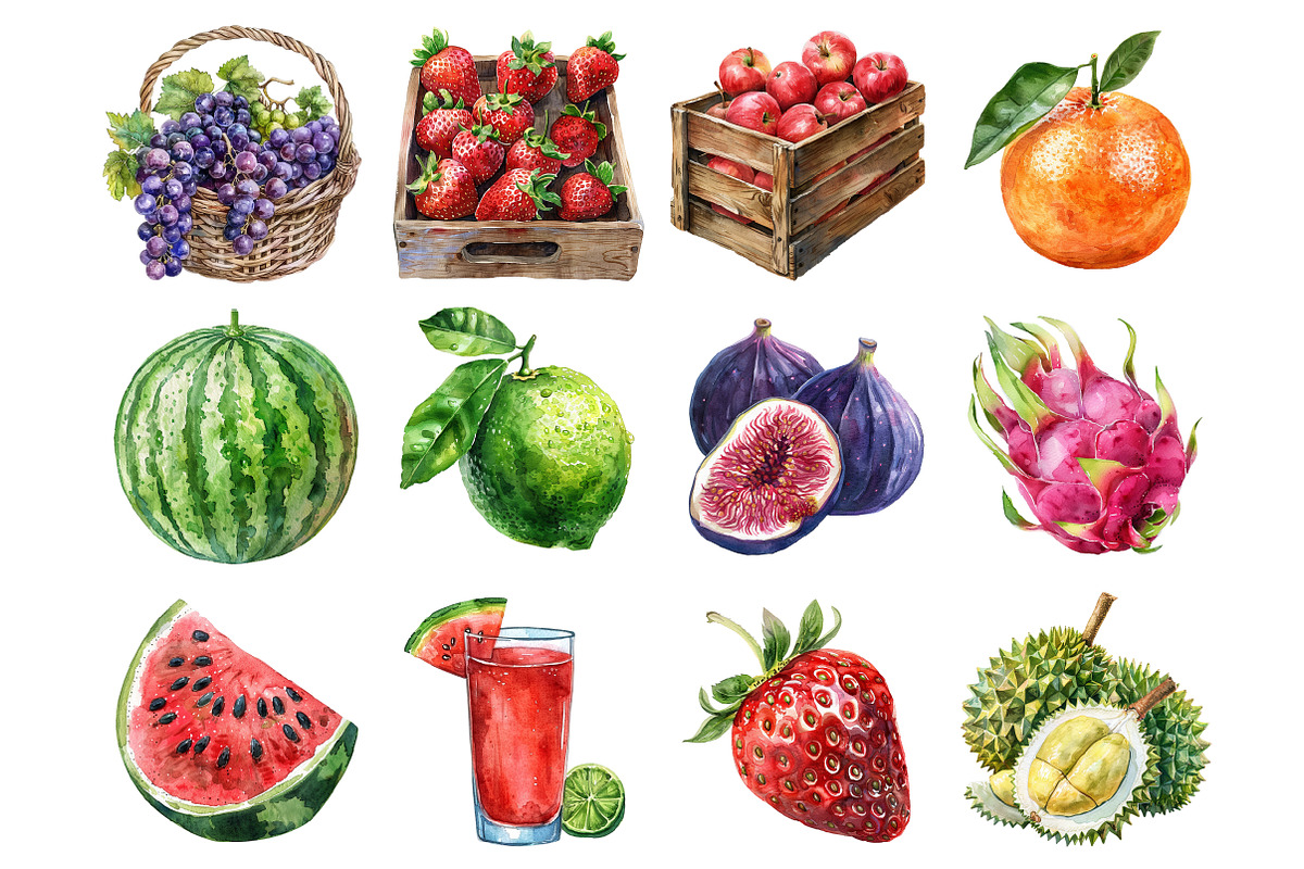 Watercolor Fruits Clipart, an Illustration by Design Market (Photo 2 of 5)