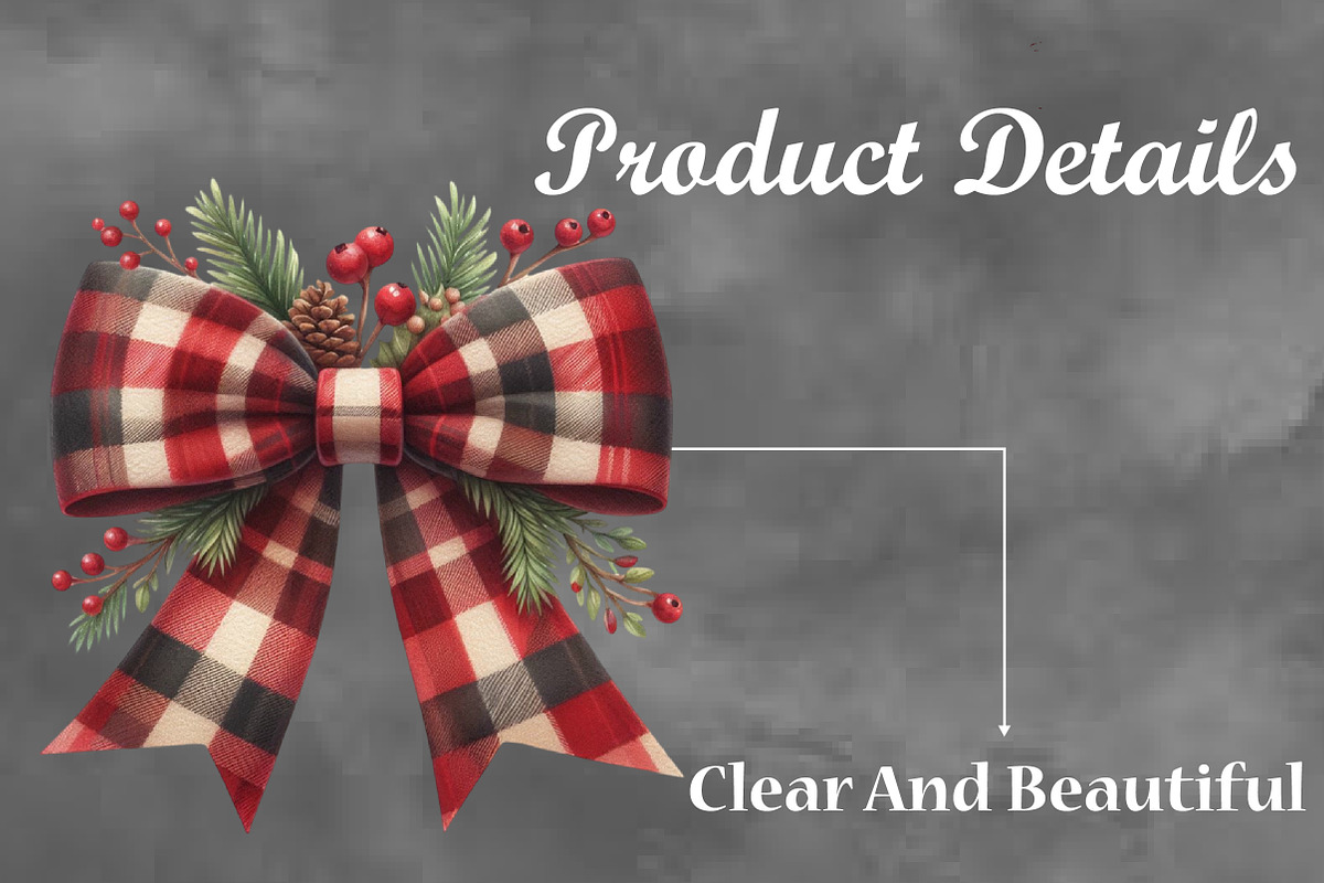 Christmas Buffalo Plaid Bow Clipart, a Work Illustration by Craft Nest (Photo 3 of 5)