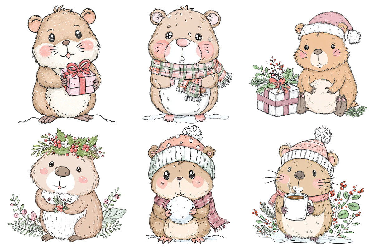 Christmas Capybara Clipart, an Illustration by Pixels.Craft (Photo 5 of 6)