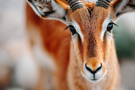 Close-up view of a young gazelle in natural habitat during daylight, an Animal Photo by AlyaAnd