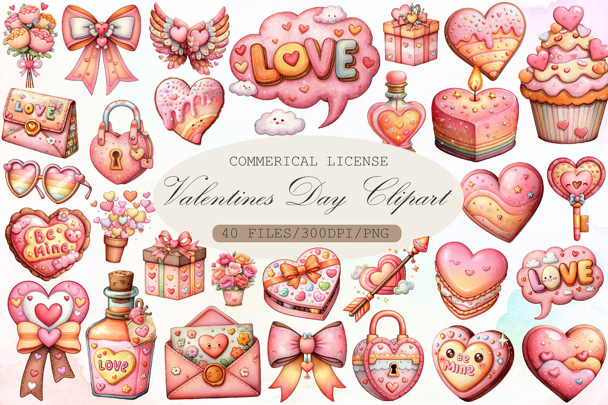 Watercolor Valentines Day Clipart, an Illustration by Sublimation Artist (Photo 1 of 6)