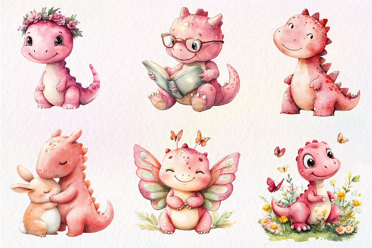 Pink Dinosaur Png, Baby Girl, an Illustration by CreationArt (Photo 3 of 9)