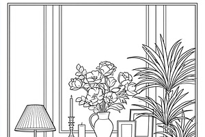 Cozy living room interior with a warm fireplace, comfortable armchair, reading, an Illustration by Studio ANNA