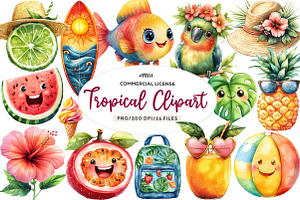 Tropical Clipart Watercolor, Tropica, an Illustration by CreationArt