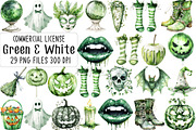 Green & White Halloween Clipart, an Illustration by CraftArtStudio (Thumbnail 1 of 6)