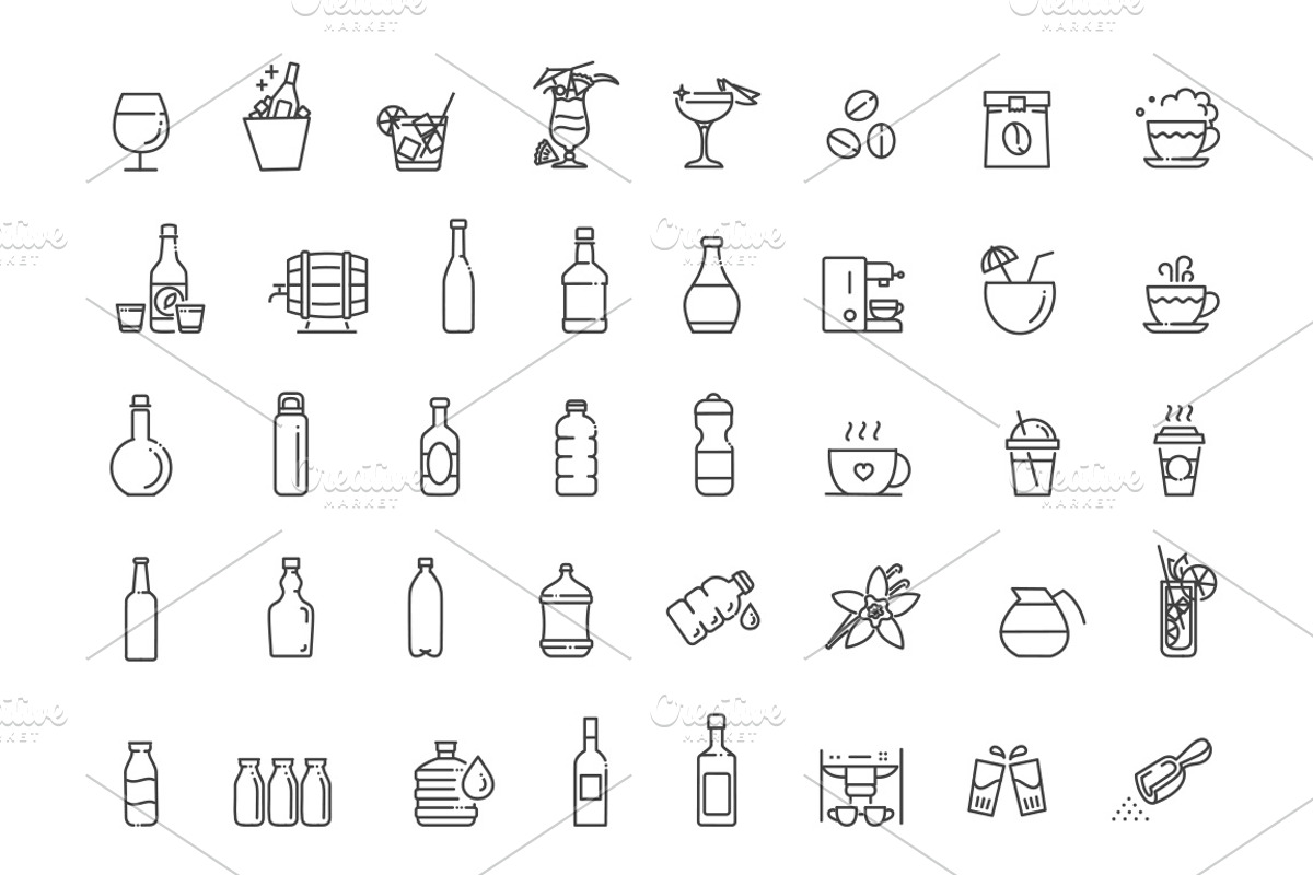 Drinks line icons collection, an Outline Icon by Tettygreen (Photo 3 of 4)