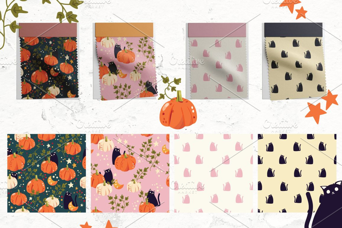 Pumpkins and cats - autumn patterns, a Pattern Graphic by Blue Lela Design (Photo 5 of 12)