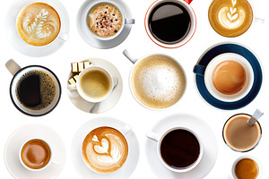 Coffee cup assortment isolated, a Food & Drink Photo by BOOCYS