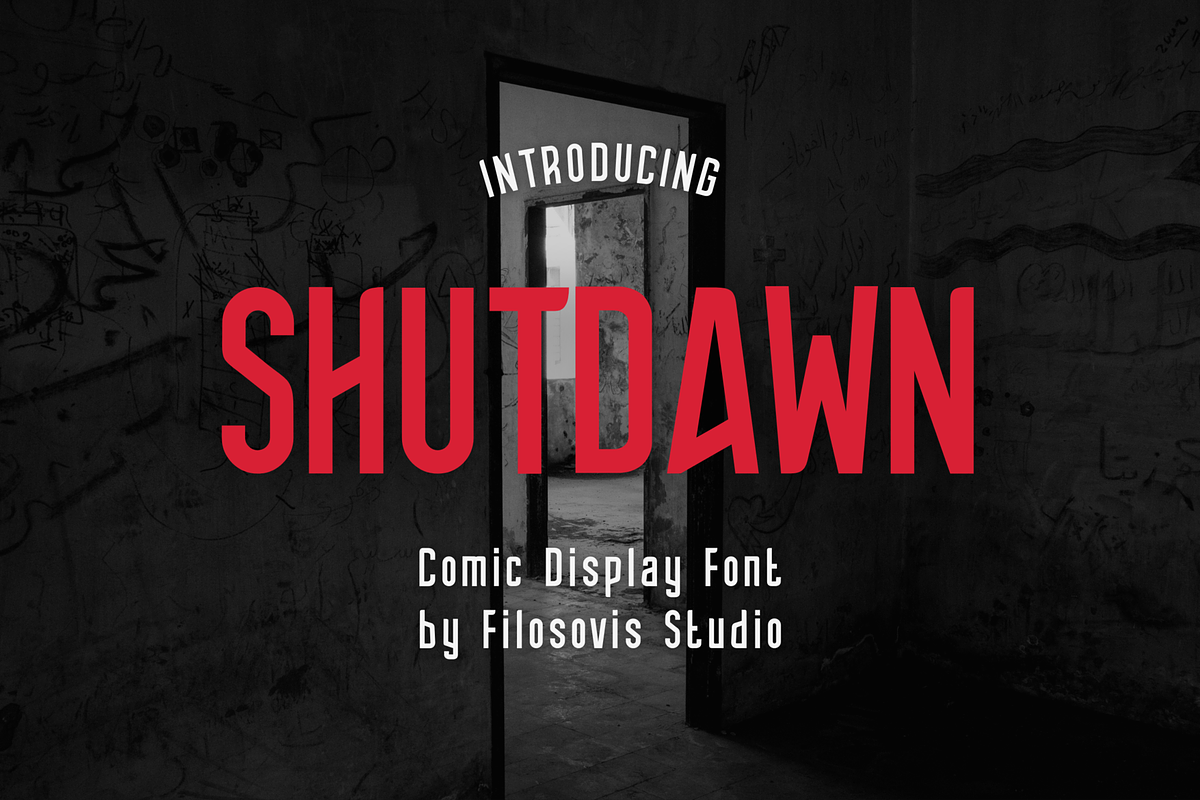 Shutdawn | Comic Display Font, a Blackletter Font by filosovis (Photo 1 of 5)