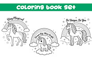 Unicorn Rainbow Coloring Book Set, an Animal Illustration by dx_vect (Thumbnail 1 of 4)