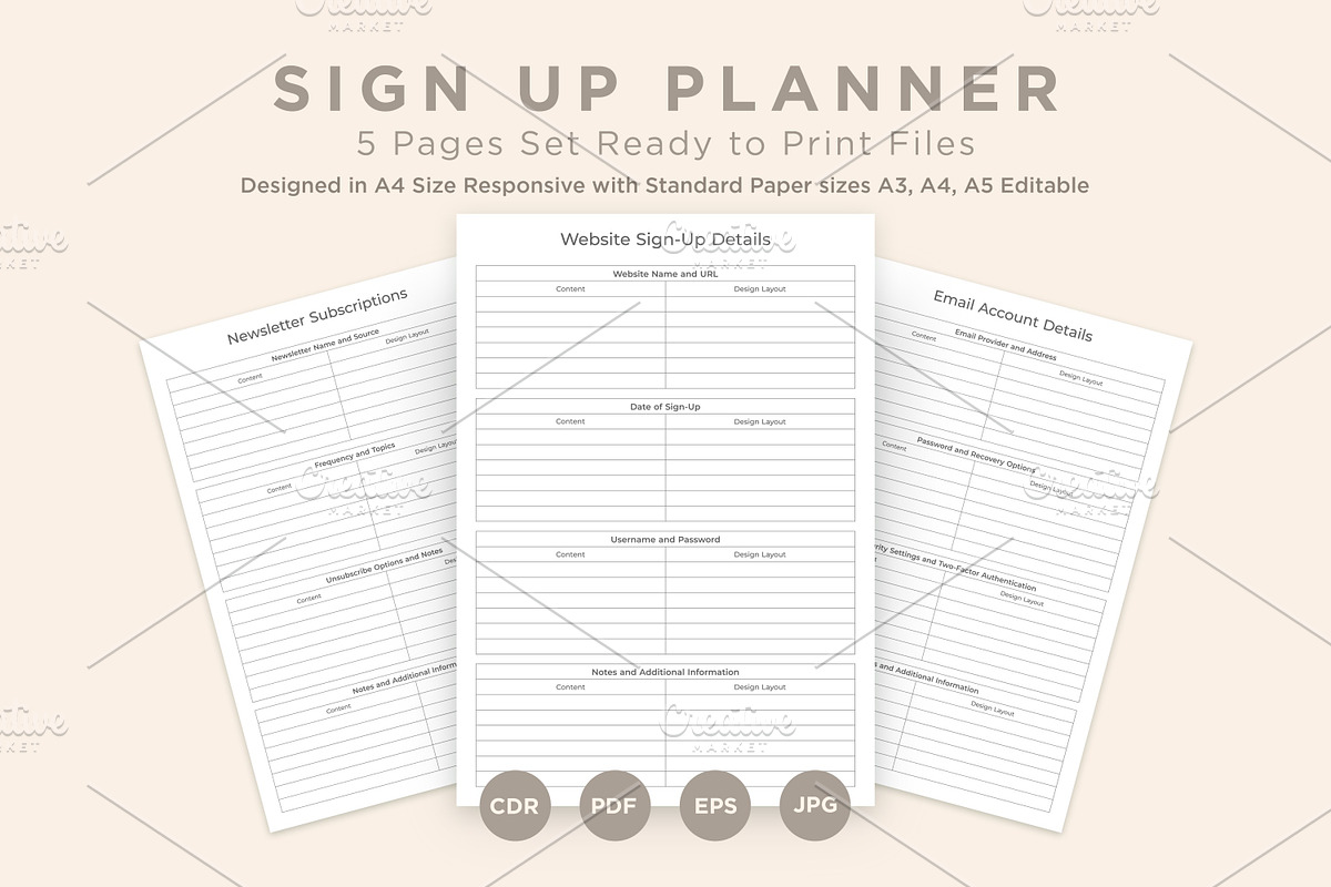 Sign up Planner Pages Set V-01, a Stationery Template by shahsoft (Photo 1 of 3)