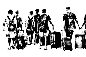 Young men walking with travel bags, a Person Illustration by DanFLCreativo