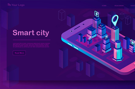 Smart city isometric banner, a Landing Page Template by The img