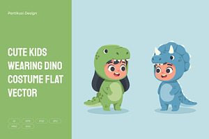 Cute Kids Wearing Dino Costume, a Person Illustration by Partikusi Design