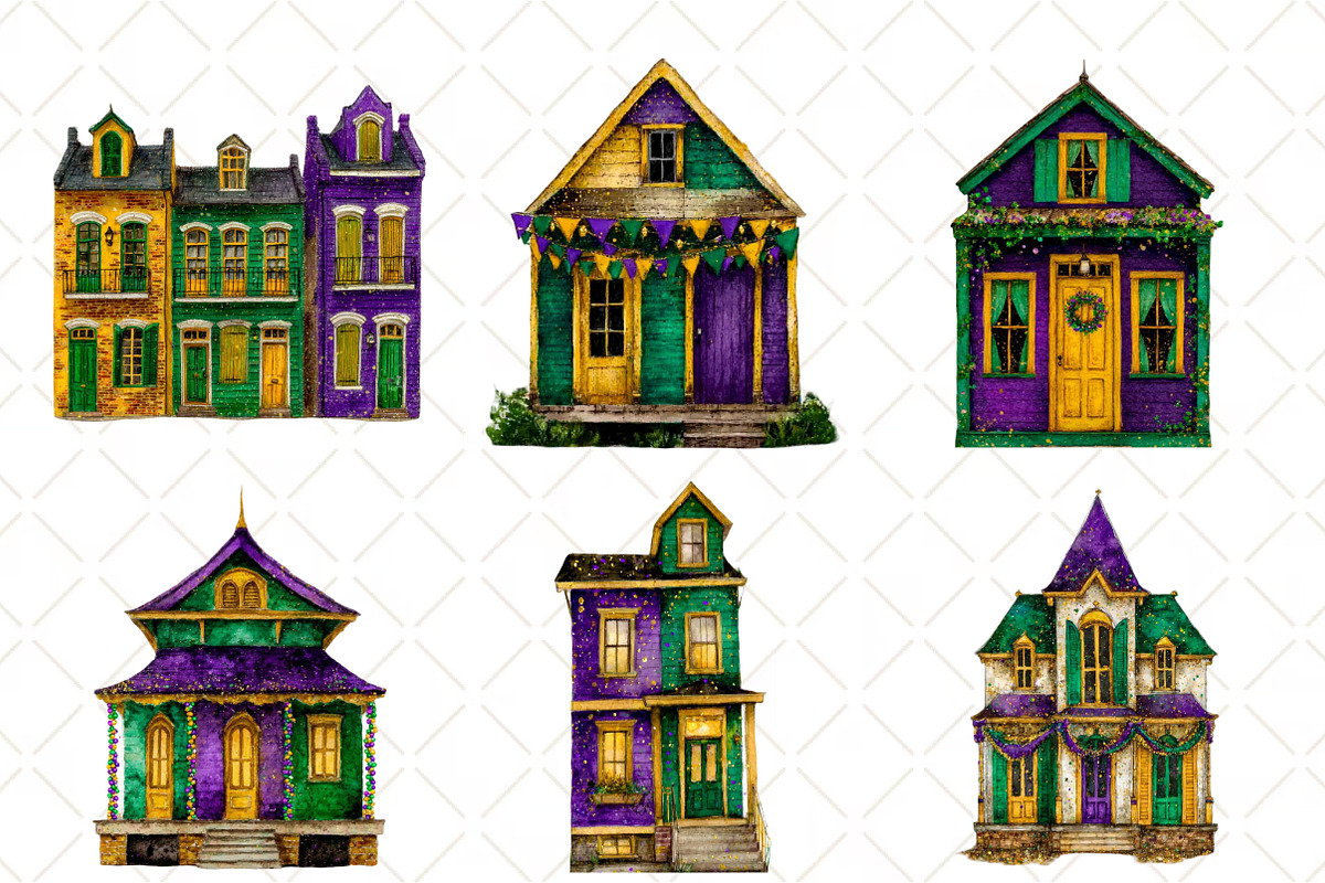 Watercolor Mardi Gras House Clipart, an Illustration by Black Bird Studio (Photo 4 of 6)