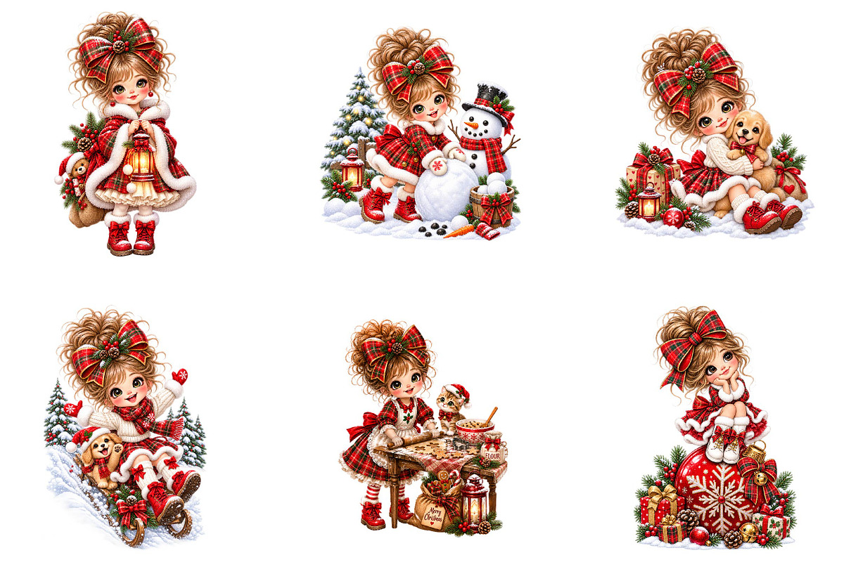 Cute Christmas Girl Clipart, a Seasonal Illustration by fashionaddict (Photo 3 of 6)